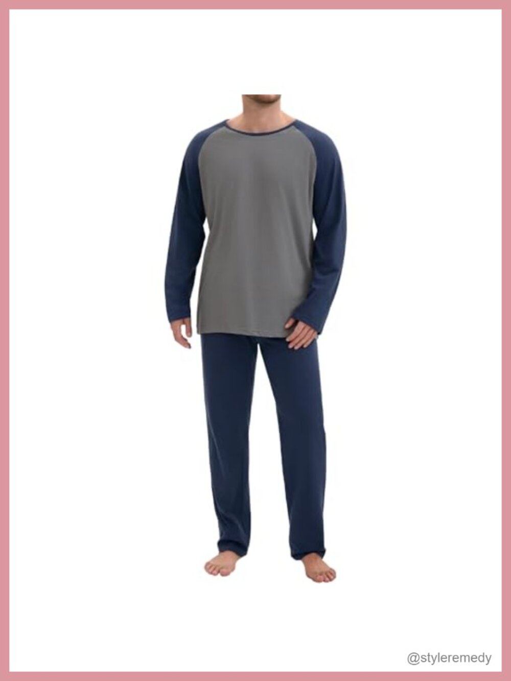 Men's Cotton Blend Long Sleeve Pajama Set Loungewear Sleepwear